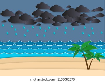 rain beach background in flat style 