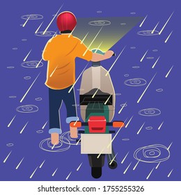 Rain Bike Men Vector Night Street Adultos