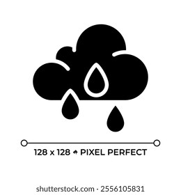 Rain black glyph icon. Cloud and raindrops. Rainy weather and precipitation. Weather forecast. Meteorology. Silhouette symbol on white space. Solid pictogram. Vector isolated illustration