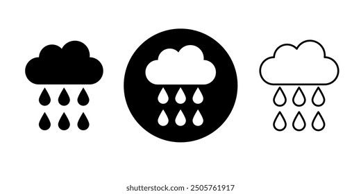 Rain black and white flat vector icon design with editable stroke. Cloud and weather symbol and clip art