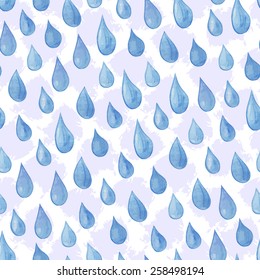 Rain. Blue raindrops seamless pattern - vector