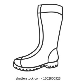 Rain Boot Autumn Traditional Doodle. Icons Sketch Hand Made. Design Vector Line Art.