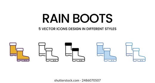 Rain Boots icons vector set stock illustration.
