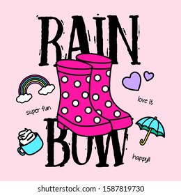 RAIN BOOTS, SLOGAN PRINT VECTOR