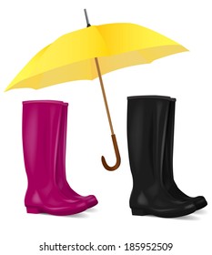 Rain boots and umbrella