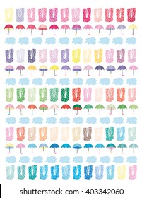 Rain Boots,Umbrellas and Rain Puddles.Colorful. Minimalistic .Flat Design,Colors.Printable Planner stickers for journaling,school,office,scrapbook, etc.Isolated.vector set elements