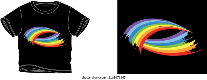 Die Farbe des T-Shirt-Designs mit Regenbogen ist schwarz und T-Shirt ist schwarz, schön und schön