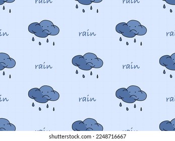 Rain cartoon character seamless pattern on blue background