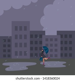 Rain in the city, vector illustration