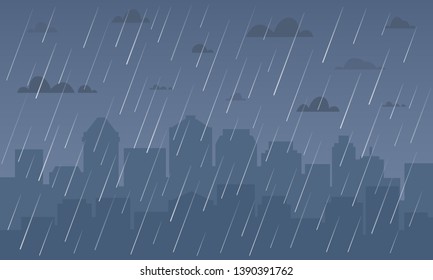 Rain in cityscape. Vector illustration background. EPS 10.