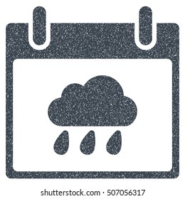 Rain Cloud Calendar Day grainy textured icon for overlay watermark stamps. Flat symbol with dirty texture. Dotted vector smooth blue ink rubber seal stamp with grunge design on a white background.