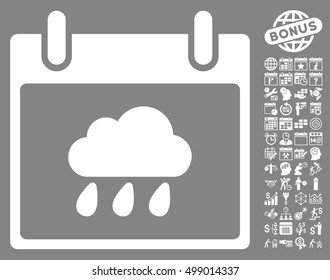 Rain Cloud Calendar Day icon with bonus calendar and time management pictograms. Vector illustration style is flat iconic symbols, white, gray background.