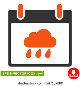 Rain Cloud Calendar Day icon. Vector EPS illustration style is flat iconic bicolor symbol, orange and gray colors.