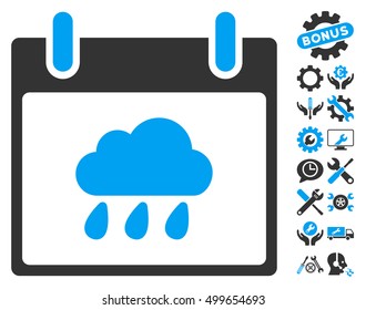 Rain Cloud Calendar Day pictograph with bonus options pictograph collection. Vector illustration style is flat iconic symbols, blue and gray, white background.
