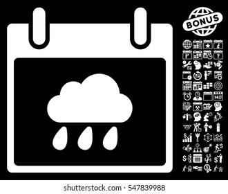 Rain Cloud Calendar Day pictograph with bonus calendar and time management pictograph collection. Vector illustration style is flat iconic symbols, white, black background.