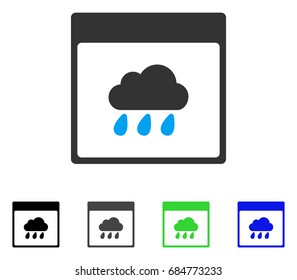 Rain Cloud Calendar Page flat vector icon. Colored rain cloud calendar page gray, black, blue, green icon versions. Flat icon style for graphic design.