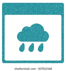 Rain Cloud Calendar Page grainy textured icon for overlay watermark stamps. Flat symbol with dust texture. Dotted vector soft blue ink rubber seal stamp with grunge design on a white background.
