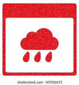 Rain Cloud Calendar Page grainy textured icon for overlay watermark stamps. Flat symbol with unclean texture. Dotted vector red ink rubber seal stamp with grunge design on a white background.