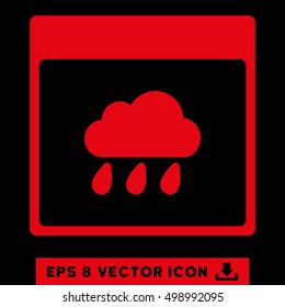 Rain Cloud Calendar Page icon. Vector EPS illustration style is flat iconic symbol, red color.