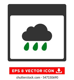 Rain Cloud Calendar Page icon. Vector EPS illustration style is flat iconic bicolor symbol, green and gray colors.
