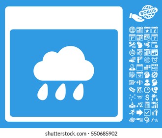 Rain Cloud Calendar Page icon with bonus calendar and time management icon set. Vector illustration style is flat iconic symbols, white, blue background.