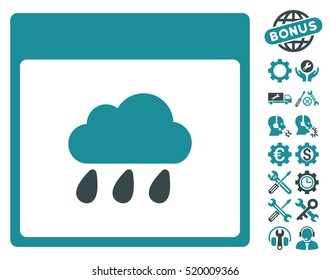 Rain Cloud Calendar Page pictograph with bonus service pictures. Vector illustration style is flat iconic symbols, soft blue, white background.