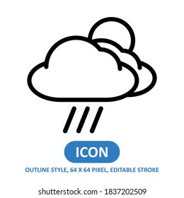 Rain cloud day line style vector icon on white background. Weather vector illustration. Editable Stroke. 64 x 64 pixels. Simple modern design.