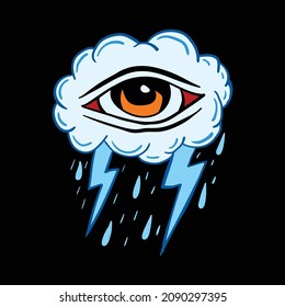 rain cloud eyes illustration print on t-shirts,jacket,souvenirs or tattoo free vector
