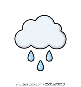 Rain cloud flat illustration. Black outline drawing of cloud and rain water drops on white background. Best for seamless patterns, print, logo creating, mobile apps and web design.