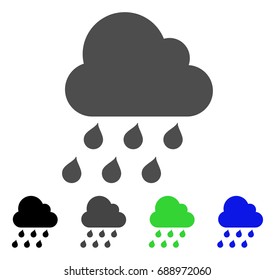 Rain Cloud flat vector illustration. Colored rain cloud, gray, black, blue, green pictogram variants. Flat icon style for web design.
