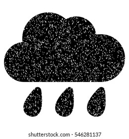 Rain Cloud grainy textured icon for overlay watermark stamps. Flat symbol with unclean texture. Dotted vector black ink rubber seal stamp with grunge design on a white background.