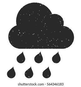 Rain Cloud grainy textured icon for overlay watermark stamps. Flat symbol with scratched texture. Dotted vector gray ink rubber seal stamp with grunge design on a white background.