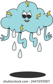 Rain cloud groovy cartoon mascot