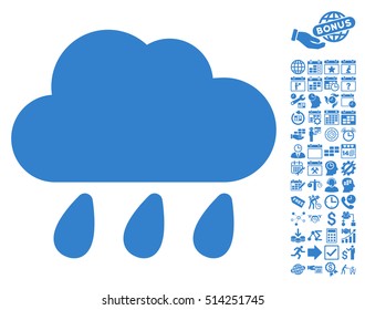 Rain Cloud icon with bonus calendar and time service clip art. Vector illustration style is flat iconic symbols, cobalt color, white background.
