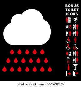 Rain Cloud icon and bonus male and female toilet symbols. Vector illustration style is flat iconic bicolor symbols, red and white colors, black background.