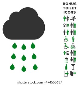 Rain Cloud icon and bonus man and lady lavatory symbols. Vector illustration style is flat iconic bicolor symbols, green and gray colors, white background.