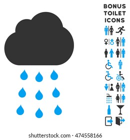 Rain Cloud icon and bonus man and lady WC symbols. Vector illustration style is flat iconic bicolor symbols, blue and gray colors, white background.