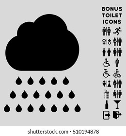 Rain Cloud icon and bonus man and woman WC symbols. Vector illustration style is flat iconic symbols, black color, light gray background.