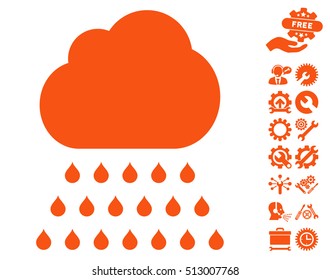 Rain Cloud icon with bonus options symbols. Vector illustration style is flat iconic orange symbols on white background.