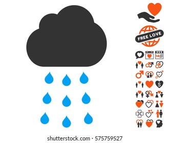 Rain Cloud icon with bonus romantic icon set. Vector illustration style is flat iconic elements for web design, app user interfaces.