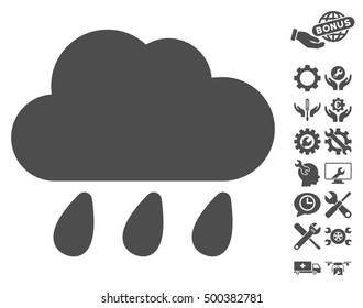 Rain Cloud icon with bonus settings icon set. Vector illustration style is flat iconic symbols, gray color, white background.