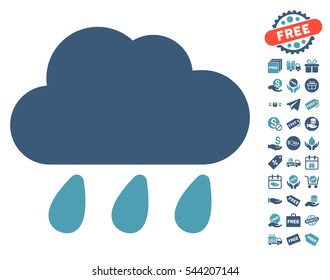 Rain Cloud icon with free bonus images. Vector illustration style is flat iconic symbols, cyan and blue colors, white background.