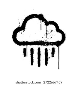 Rain cloud icon graffiti spray paint style with dripping black ink water