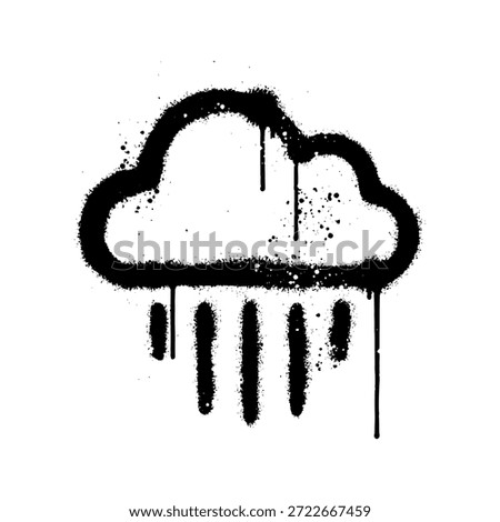 Rain cloud icon graffiti spray paint style with dripping black ink water