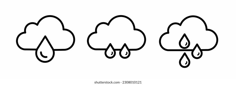Rain cloud. Rain cloud icon illustration set. Stock vector.