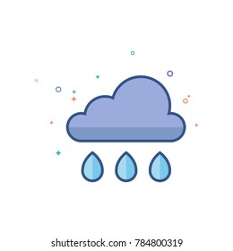 Rain cloud icon in outlined flat color style. Vector illustration.