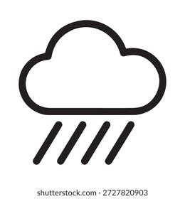 Rain cloud icon with raindrops, weather forecast line art symbol isolated on white background.