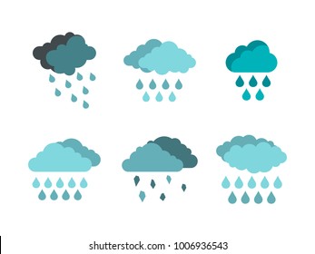 Rain cloud icon set. Flat set of rain cloud vector icons for web design isolated on white background