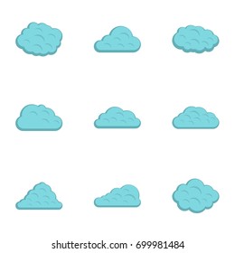 Rain cloud icon set. Flat set of 9 rain cloud vector icons for web isolated on white background