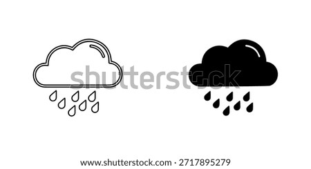 Rain cloud icon set with outline and solid versions, isolated on